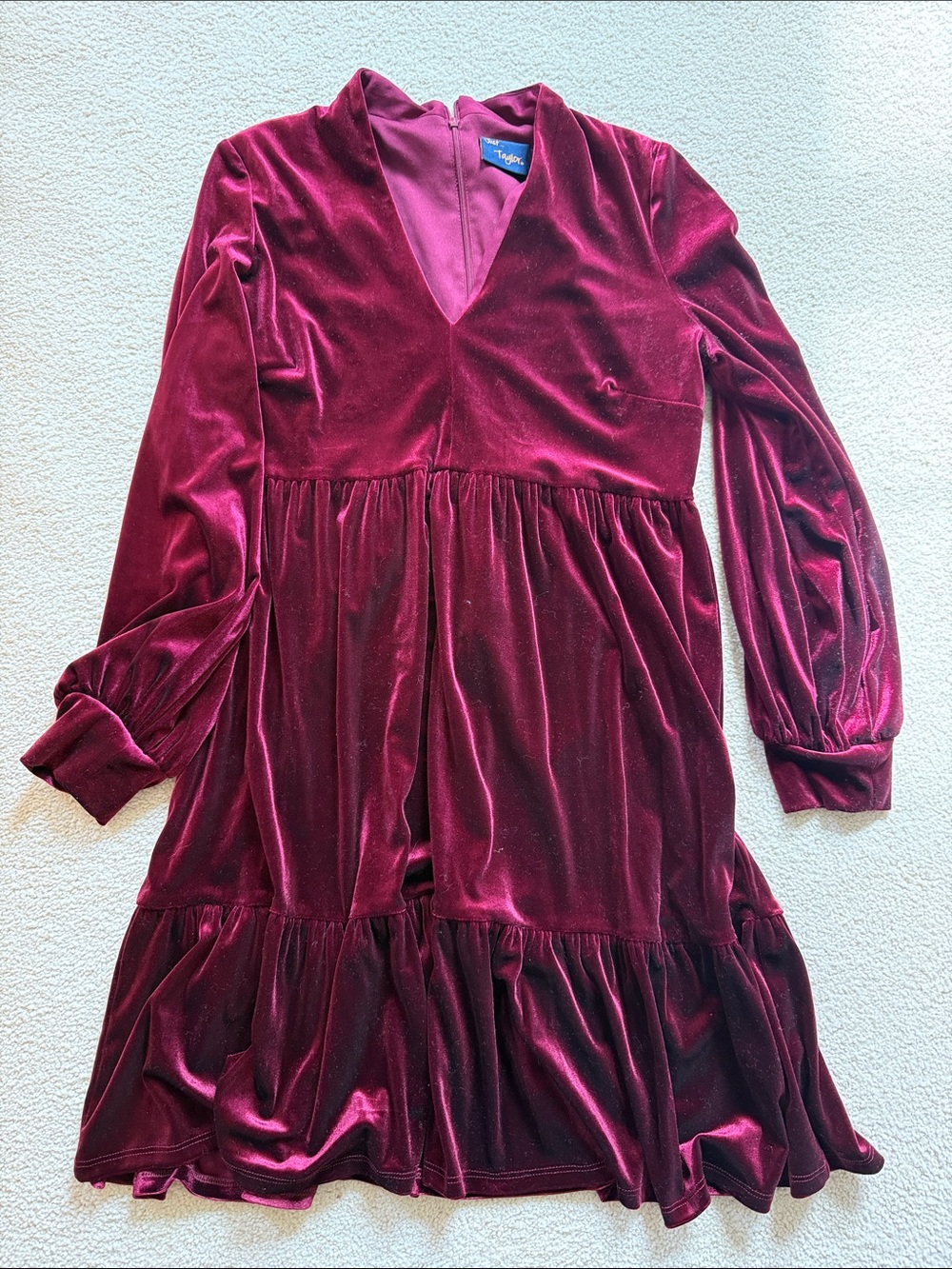 Taylor Velvet Tiered Dress in Wine